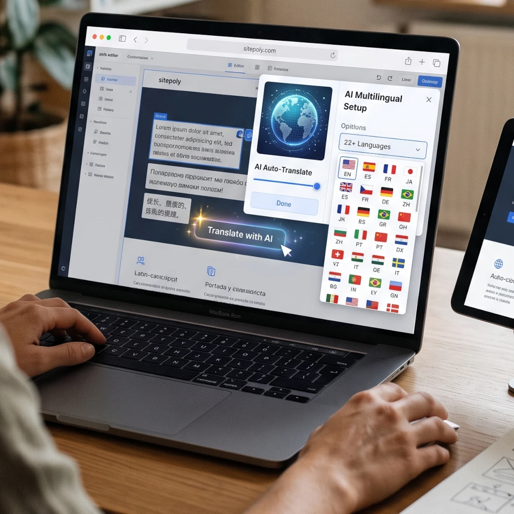 Crea un sitio web multilingüe con IA en más de 22 idiomas