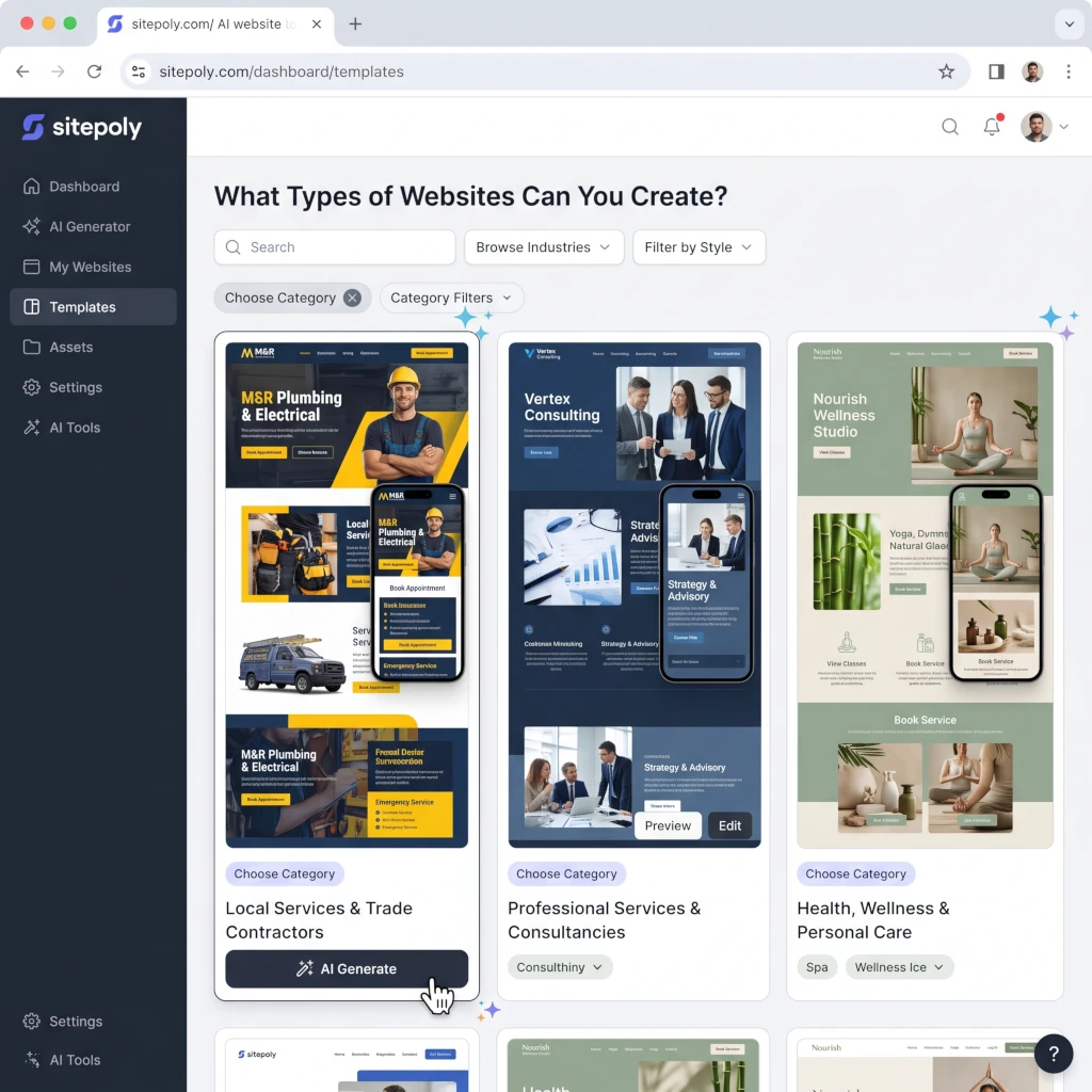 ¿Qué tipos de sitios web puedes crear con SitePoly?